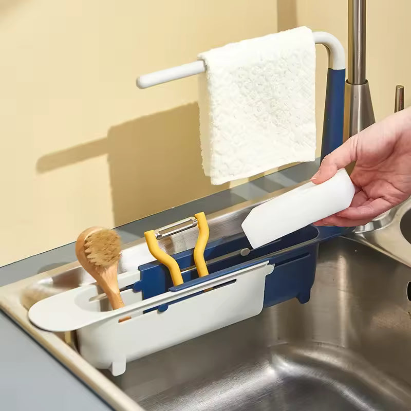 Multifunction Telescopic Sink Drain Rack Sponge Holder Expandable Storage Basket Organizer Dishcloth Rack Kitchen Accessories
