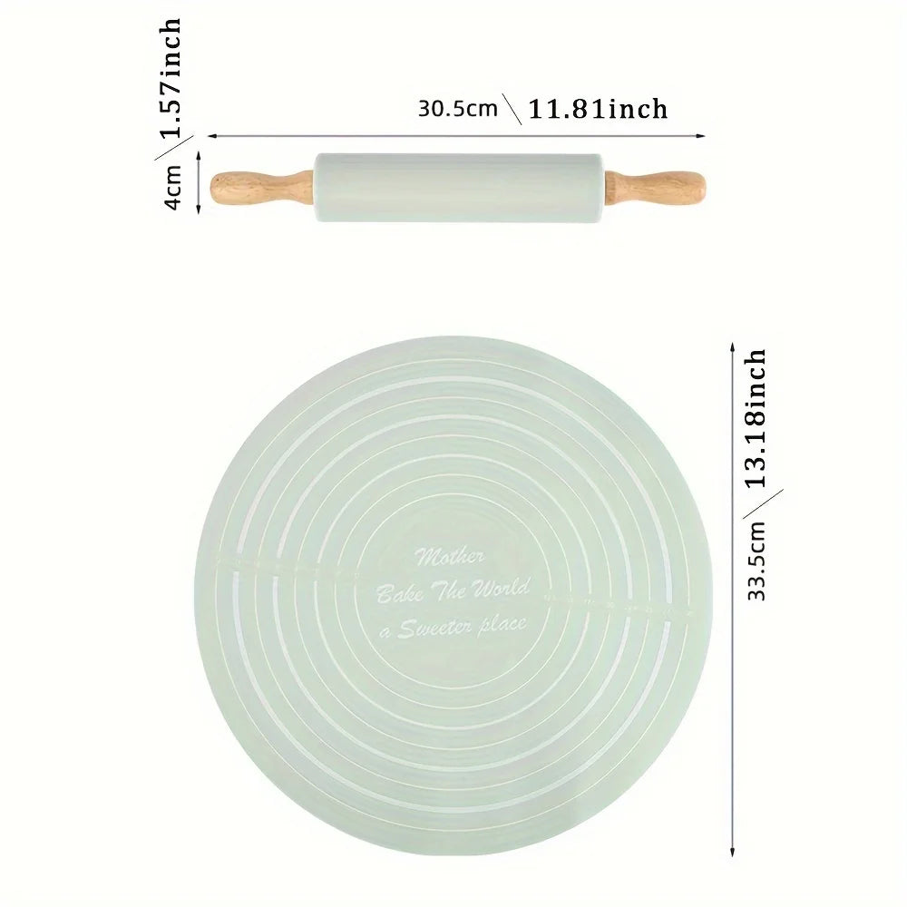 Professional Baking Set High-Quality Wooden Rolling Pin Non-Stick Silicone Baking Mat Dough Pad Anti-Slip Pastry Board for Pizza