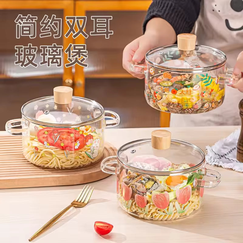 Transparent Small Soup Pot Tableware Dishes Instant Glass Wok Portable Kitchen Lovely Creative Milk Tachos De Cozinha Cookware