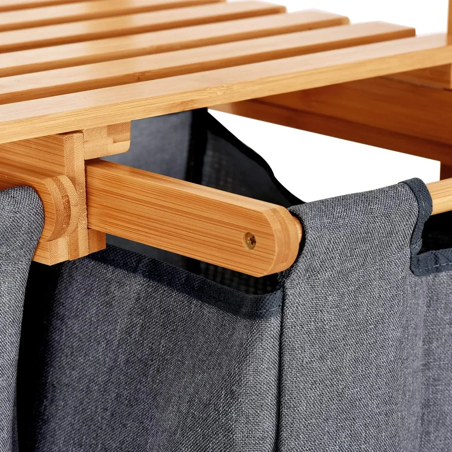 Bamboo Laundry Hamper and Shelf, Dual Compartments Laundry Basket with Removable Bag