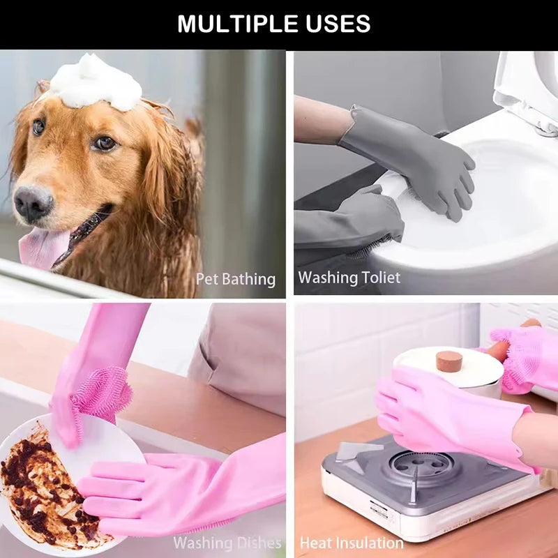 Waterproof Silicone Dishwashing, Laundry Gloves Kitchen Supplies Household Use No Harm To Hands Pet Bathing Cleaning Gloves Soft