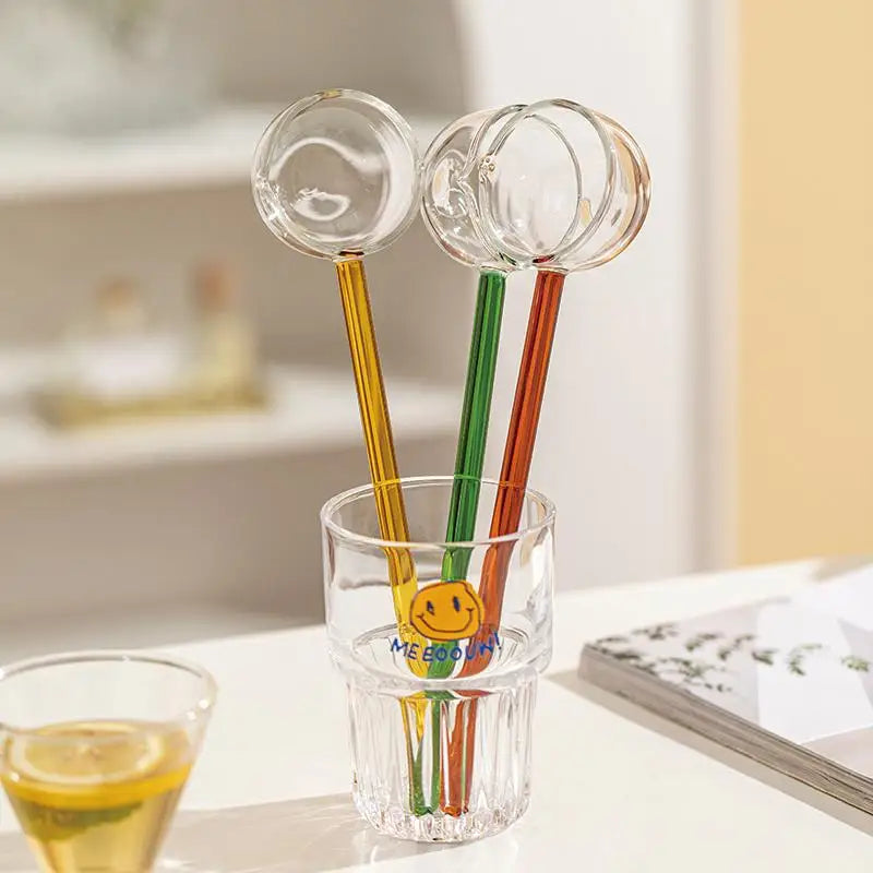 Transparent Glass Snoop Ice Cream Dessert Scoop Tea Stirring Cocktail Teaspoon Handmade Sharp Mouth Soup Spoon