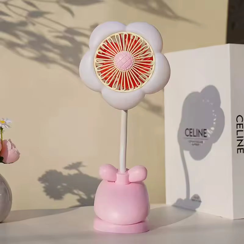 Flower Shaped Mini USB Desktop Fan with Night Light Clip on Design for Office Charging Summer Air Conditioner Household Applianc