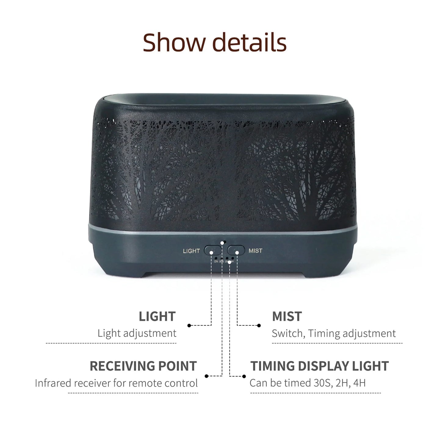 Flame Aroma Diffuser Iron Hollow Out Forest Colorful Lights Fire Mist Humidifier for Bedroom Home Office