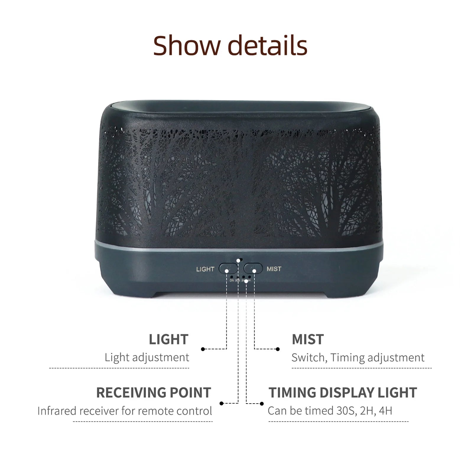 Flame Aroma Diffuser Iron Hollow Out Forest Colorful Lights Fire Mist Humidifier for Bedroom Home Office