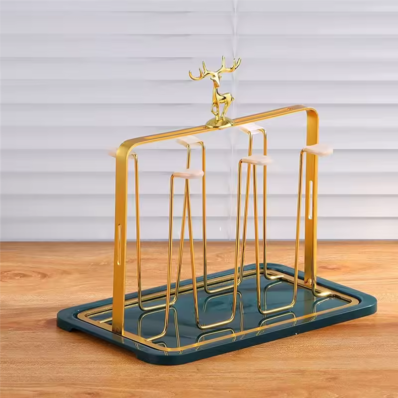 A34R Functional Drainage Drainer Stand,Glass Cup Holder Designs Dining Room Organization Gold