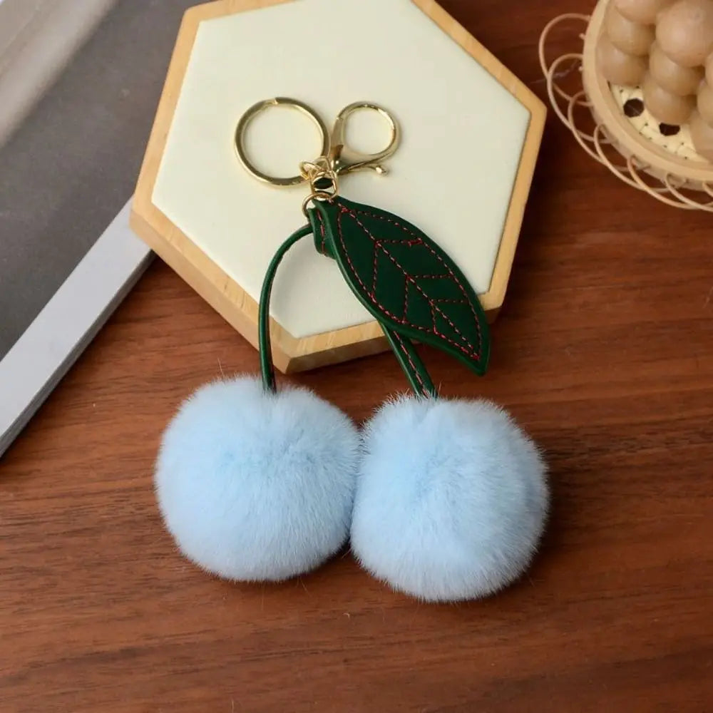 Cherry Plush Toy Keychain Otter Rabbit Hair Kawaii Cartoon Keychain Colorful Fluffy Women's Bag Pendant Backpack Car Key Pendant