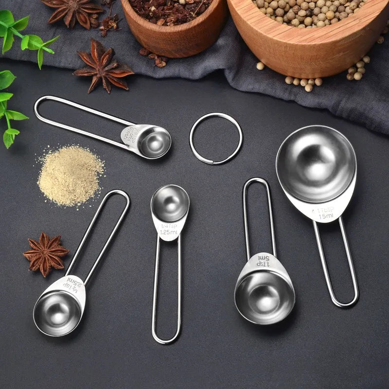 5Pcs Baking Accessories Multi Purpose Measuring Tools Coffee Tea Silver/Colorful With Scale Kitchen Gadget Measuring Spoon Set