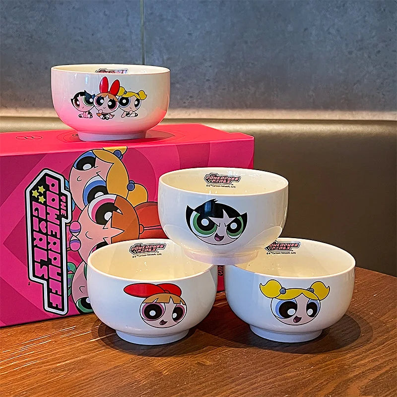 New The Powerpuff Girls Ceramic Bowl Cute Tableware Set Cartoon Pattern Rice Bowl Home Gift Box Set With Handheld Gift