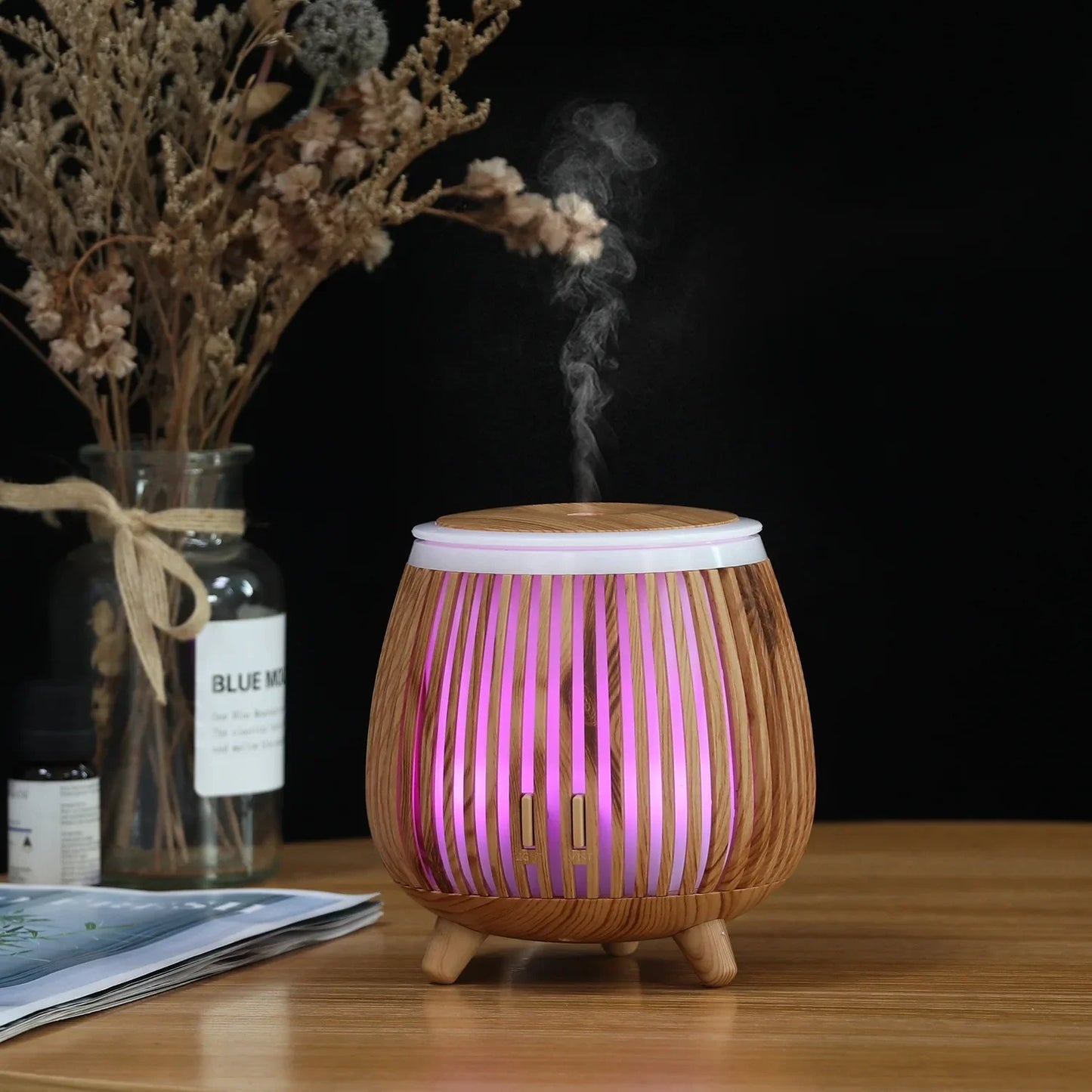 Ultrasonic Air Humidifier 140ml Essential Oil Diffuser 7 Color LED Lights Continuous Spray Table Lamp for Home, Office