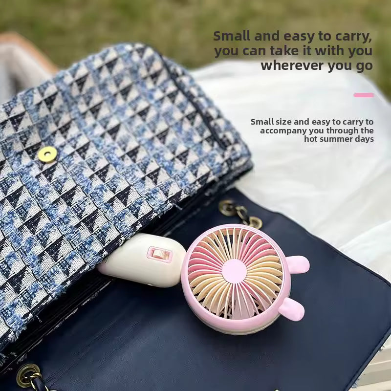 Cute Portable Mini Fan High Wind Power Handheld Outdoor Personal USB Rechargeable Desktop Fan Compact Size Easy to Carry