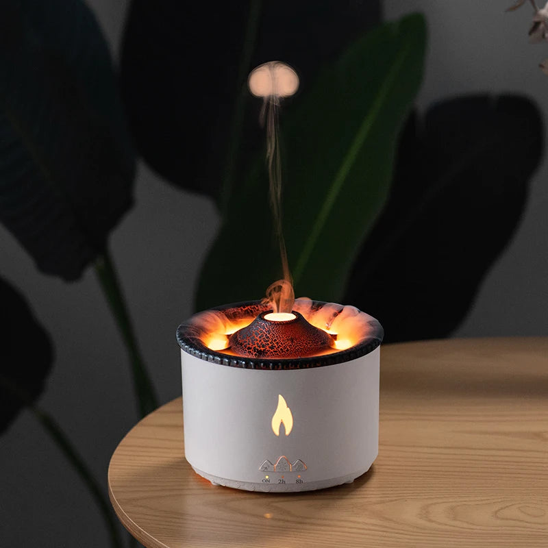 Desktop Air Humidifier Electric Aroma Essential Oil Diffuser with Flame Lamp Volcano Eruption Fragrance Machine for Home Office