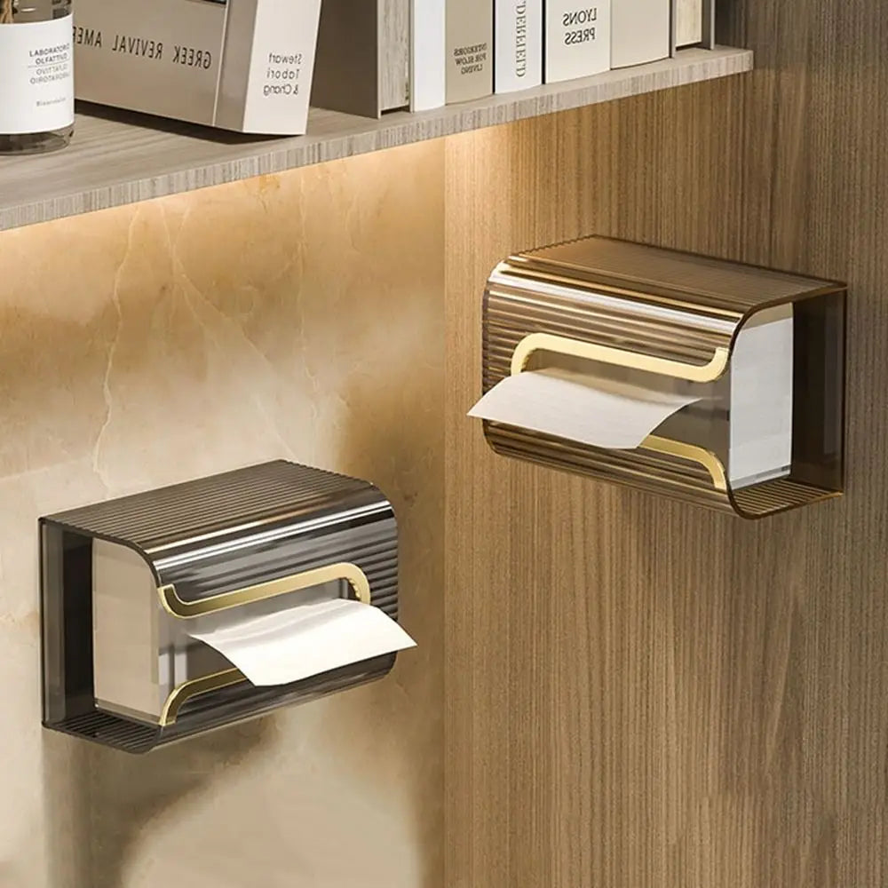 New Transparent Wall-Mounted Tissue Box MultiFunction Punch-free Paper Holder Adhesive Creative Napkin Storage Box Kitchen