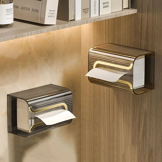 New Transparent Wall-Mounted Tissue Box MultiFunction Punch-free Paper Holder Adhesive Creative Napkin Storage Box Kitchen
