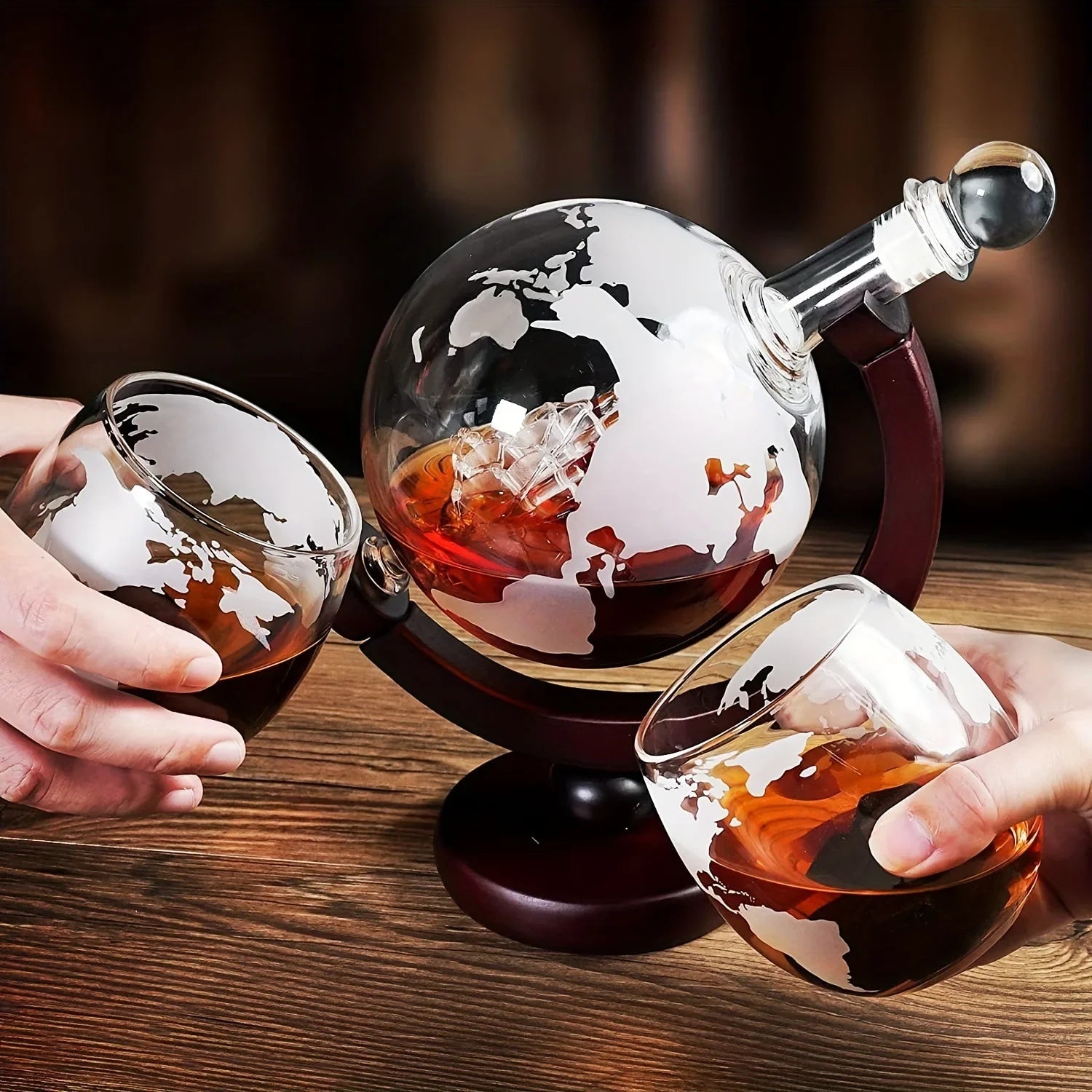 Special Whiskey Glass Decanter Sailboat Globe Decanter Wine Dispenser Glass Bottles Wooden Stand Bar Tools Bartending Set