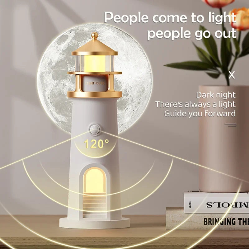 Lighthouse Ambient Lights Moon Projection Light Dimmable Bluetooth Music Motion Sensor Desktop Decor Night Lights Christmas Gift