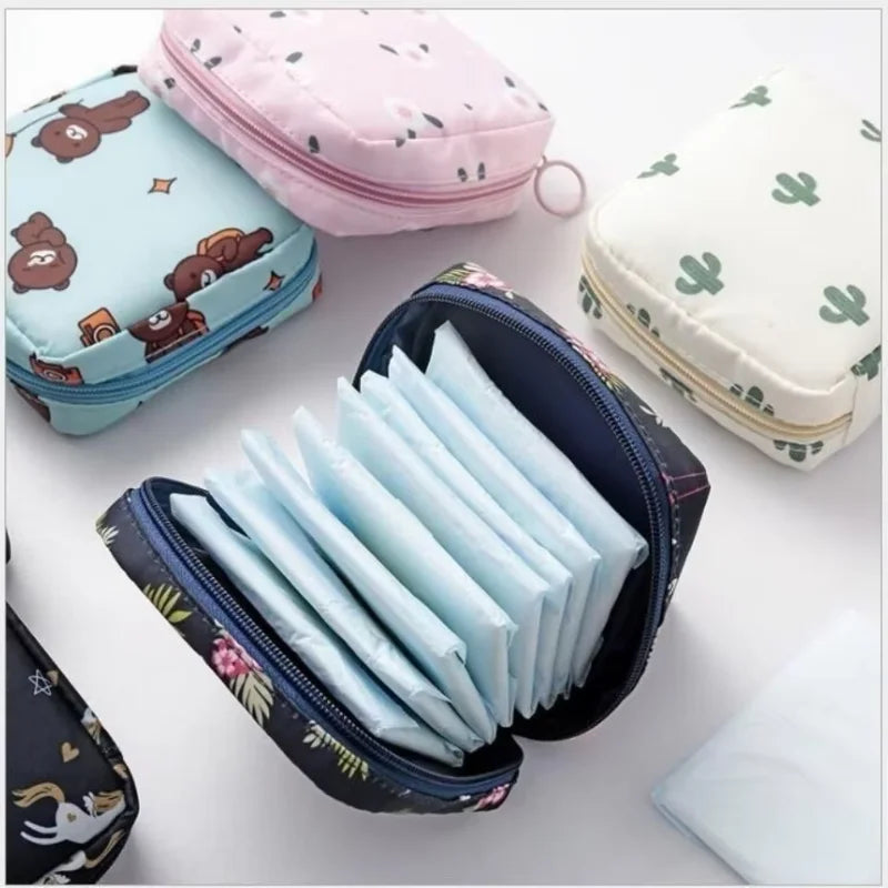 Women Tampon Storage Bag Case Sanitary Pad Pouch Napkin Cosmetic Bags Organizer Ladies Makeup Bag Girls Tampon Holder Organizer