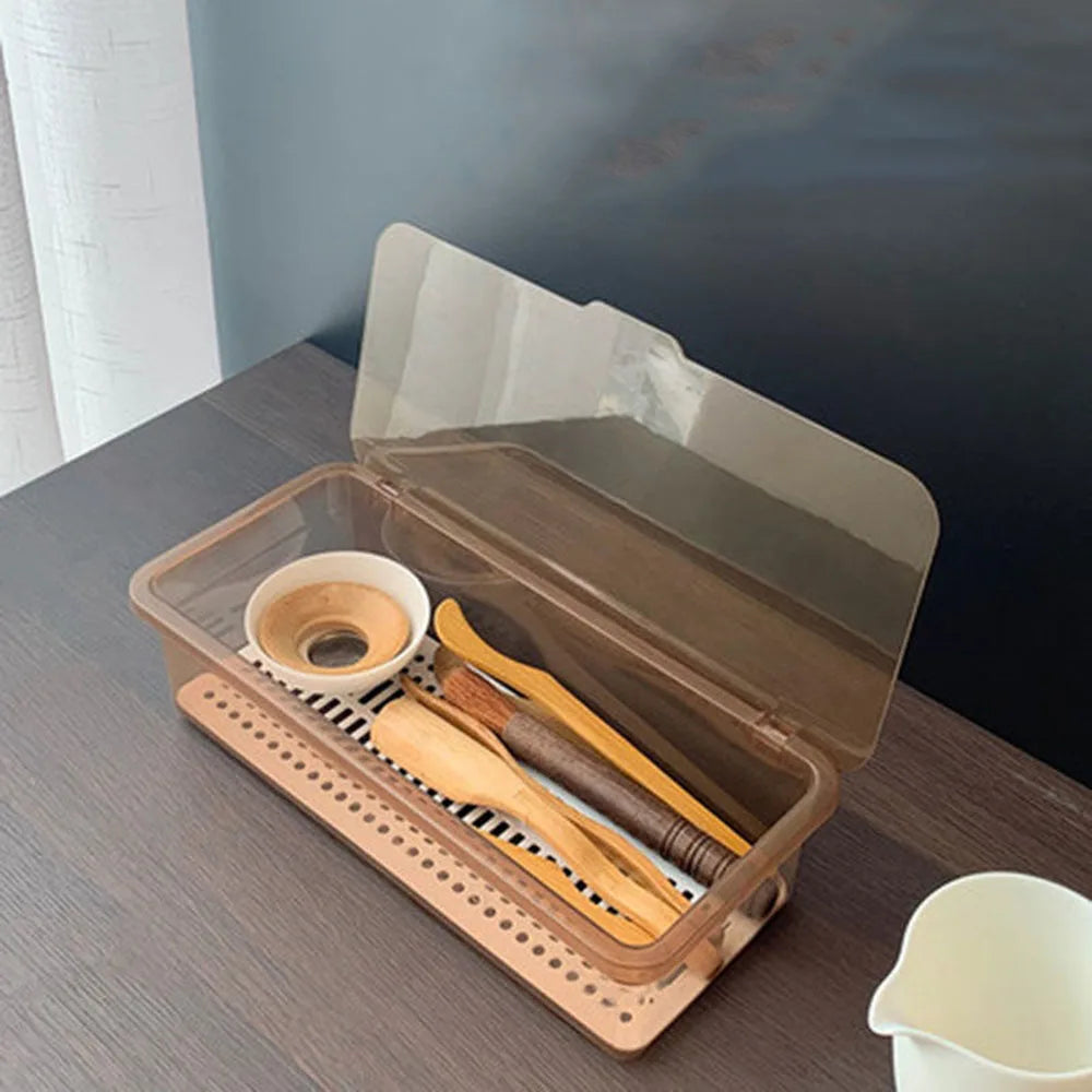 1PCS Tea Set Storage Box Transparent Plastic Desk Storage Box Drawer Organizer Small Things Home Storage Chopstick Storage Box