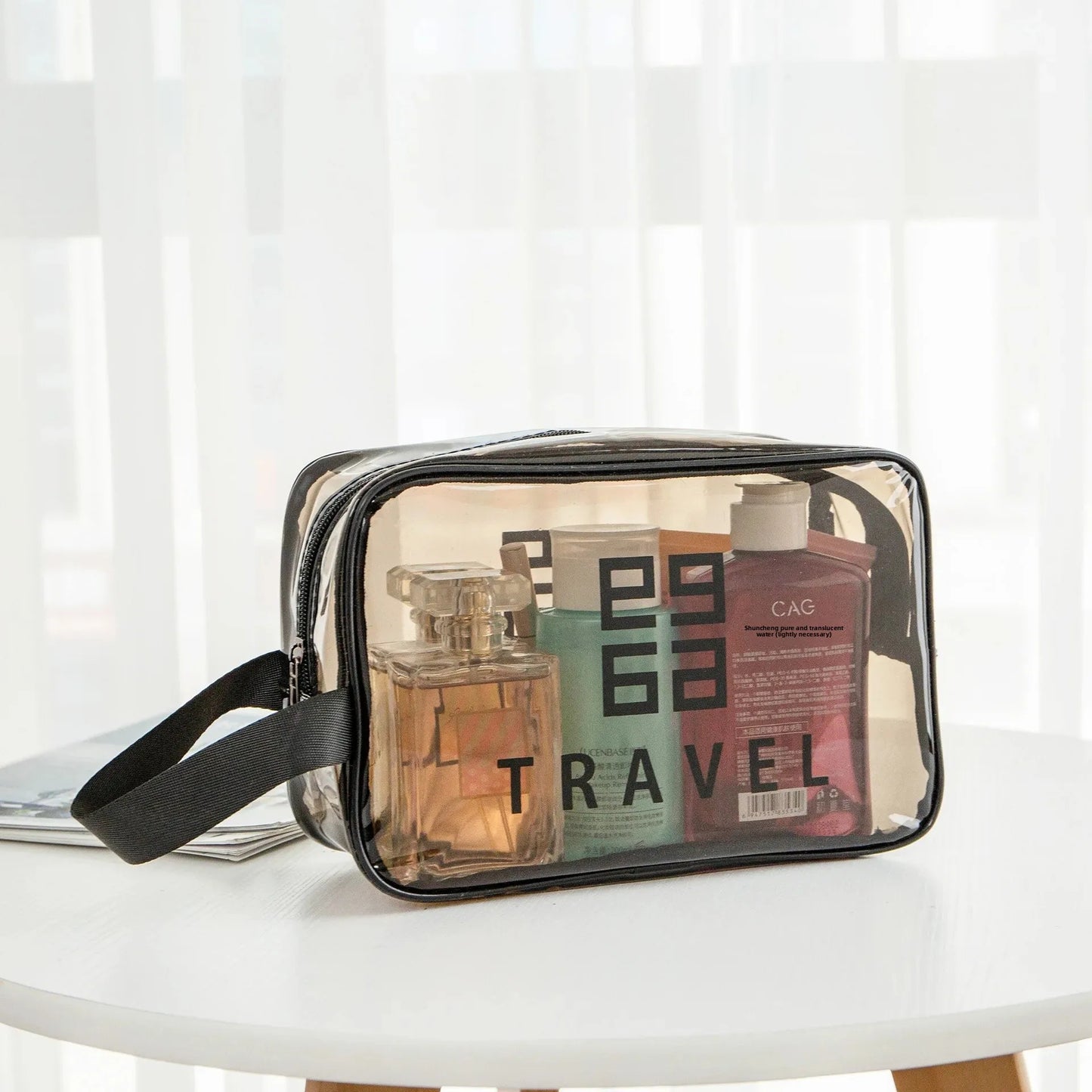 Large Capacity Thickened PVC Cosmetic Bag Transparent Waterproof Handheld Makeup Bag Multi-Functional Storage Pouch with Zipper