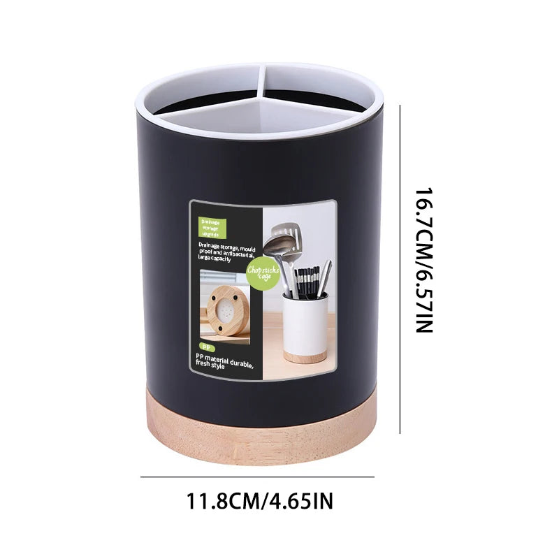 Kitchen Utensil Holder 360° Rotatable 3-Grid Tableware Drainer Chopstick Spoon Utensil Storage Bucket With Removable Divider NEW