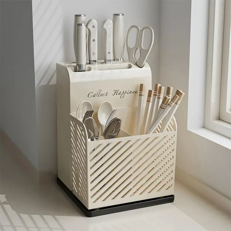 Kitchen Countertop Cutlery Holder Kitchen Utensil Organizer Rack Knife Holder Fork Spoon Chopsticks Tube With Drain