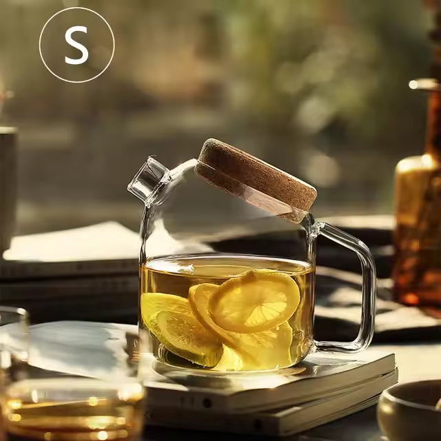 Glass Cork Water Kettle Wooden Cover Flower Teapot Heat-resistant Juice Cold With Lid Coffee Pitcher