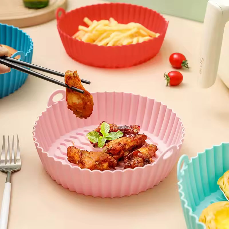 Silicone Basket Pot Tray Airfryer Liner For Air Fryer Reusable Container Accessories Pan Baking Mold Canister Shape Protector
