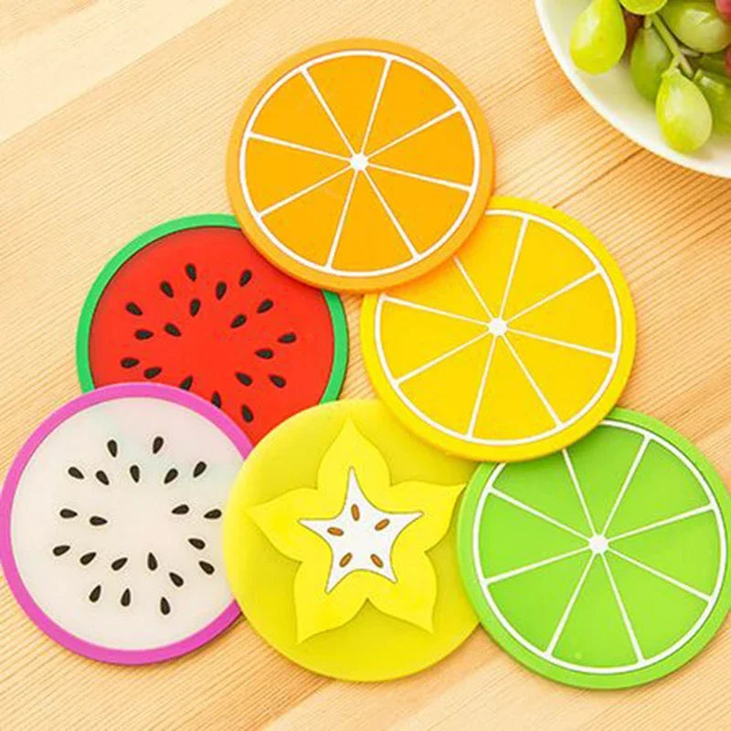 Colorful Fruit Shape Cup Mats Creative Silicone Heat Resistant Round Pads Tamper Tea Cup Mats Drinks Coaster Cup Pad Table Decor