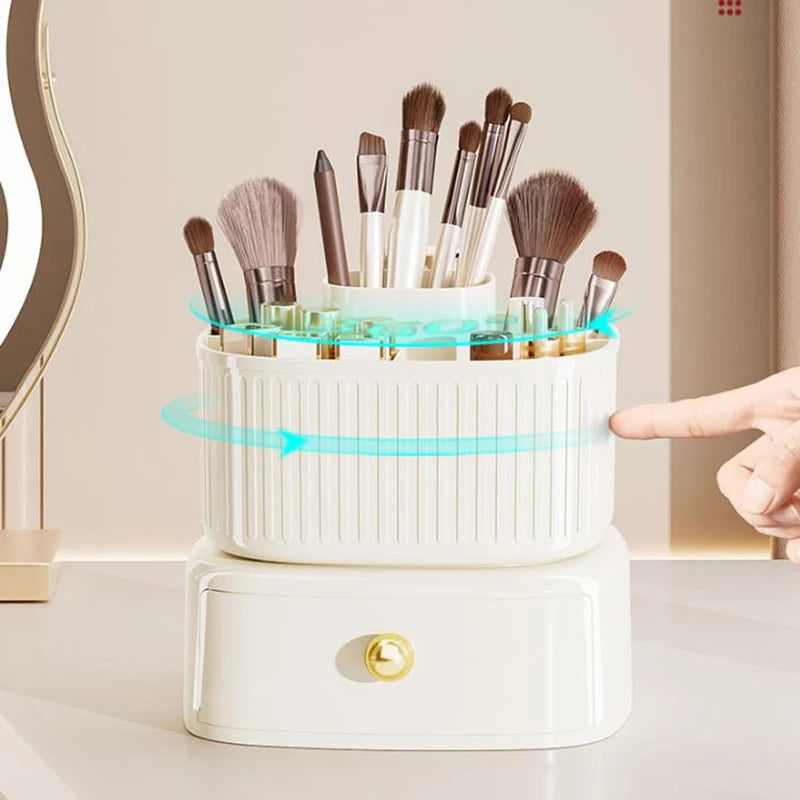 360° Rotating Makeup Brushes Holder with Drawer 5 Slot Makeup Brushes Lipstick Storage Box Desktop Cosmetics Tools arrange Box