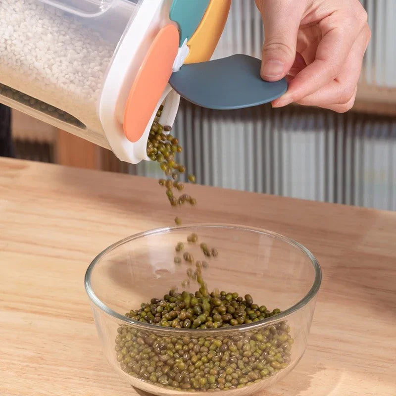 Kitchen Cereals Storage Box Plastic 4 Grids Sealed Jars 1.5L/2.3L Food Container Moisture-proof Grain Tank Keep Fresh Box