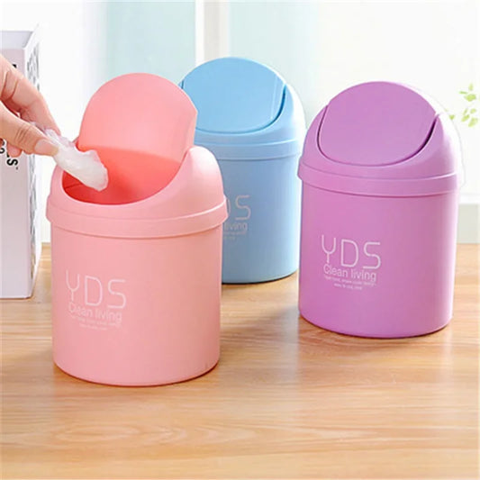 Desktop Trash Can Plastic Dustbin With Shake Cover For Home Office Waste Bins Household Cleaning Mini Desktop Garbage Can