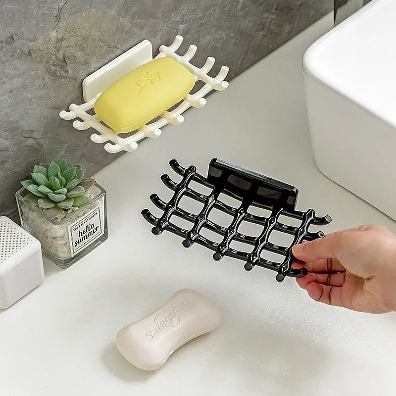 Wall Mounted No-Punch Soap Holder Grid Soap Dish Soap Box Sponge Dish Bathroom Accessories Soap Dishes Self Adhesive
