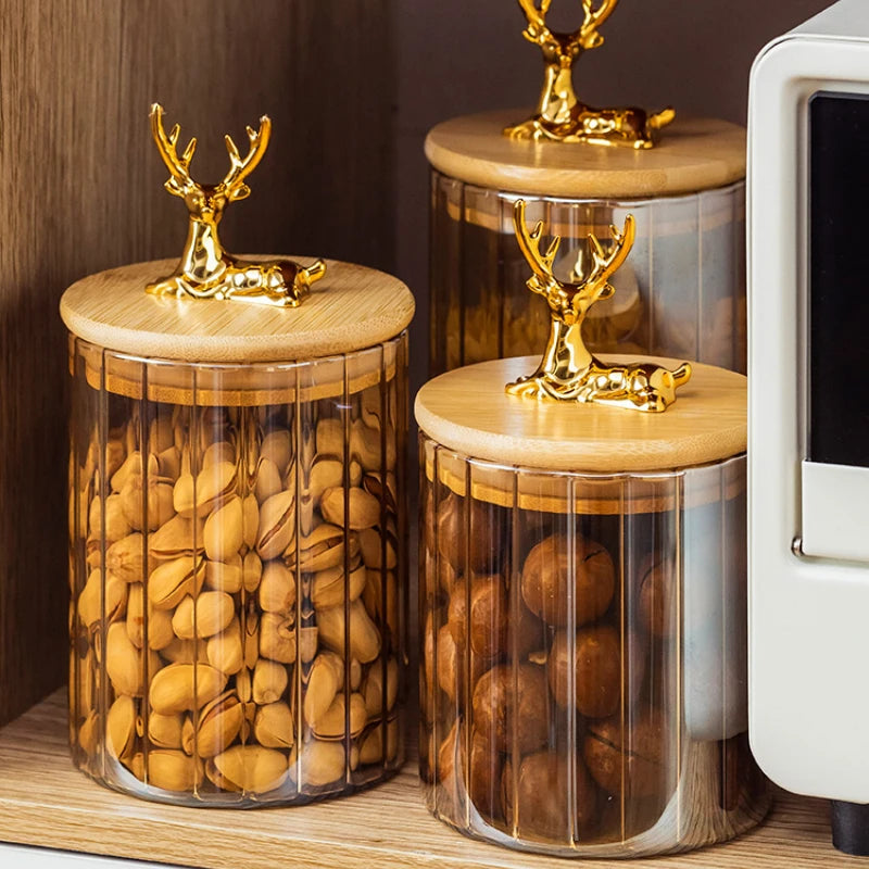 Glass Food Jar with Bamboo Lid - Decorative Storage (Set of 3)