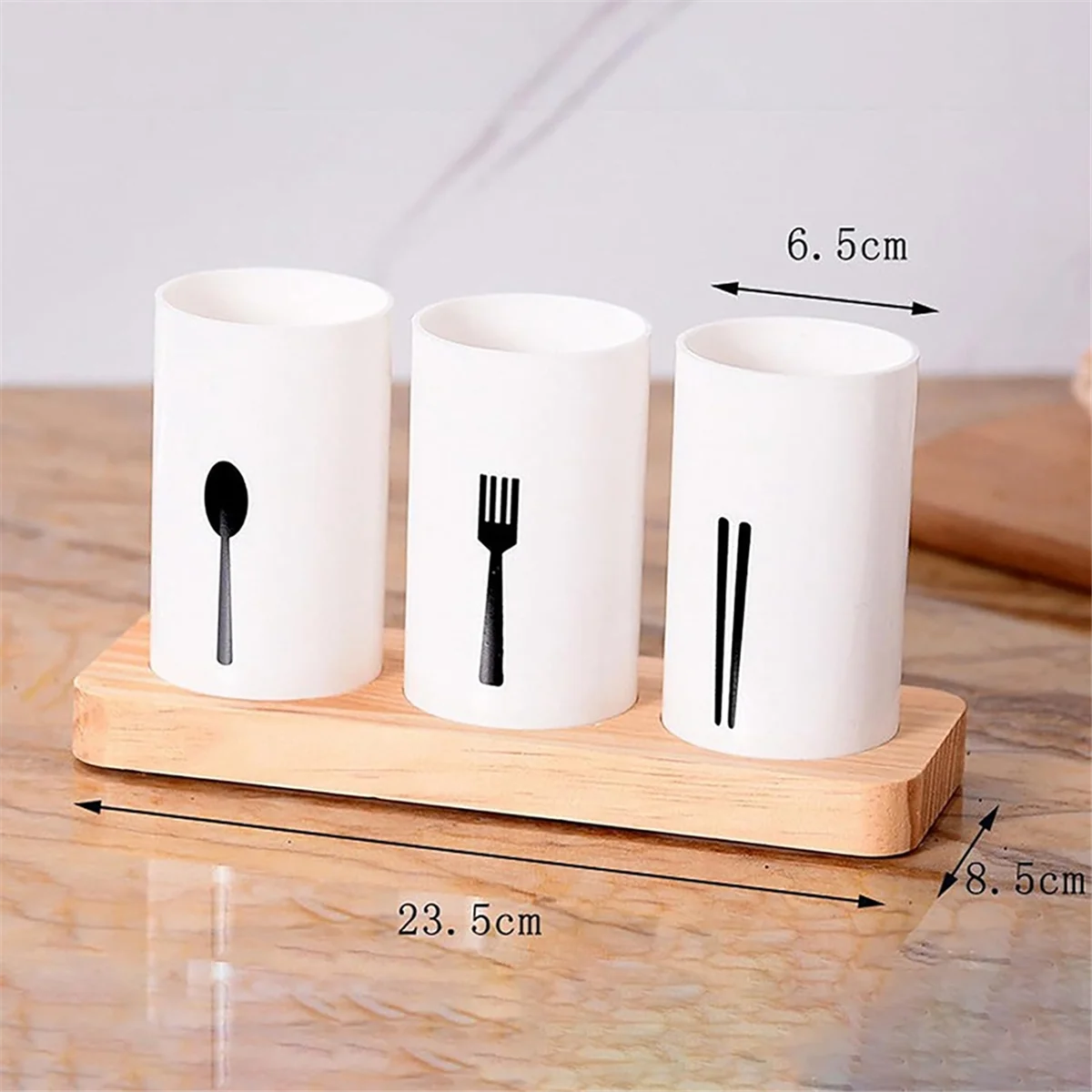 High-Quality Utensil Holder for Kitchen Counter with Wooden Base Large Round Cooking Utensil Holder