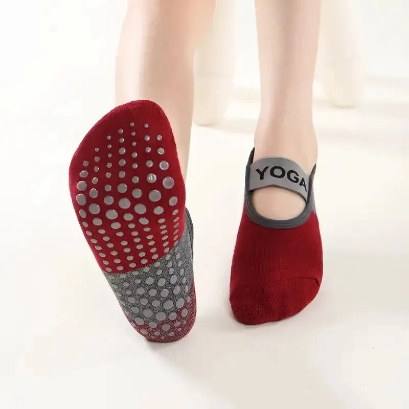 Professional Women Anti-slip Yoga Socks Backless Bandage Pilates Socks Ladies Ballet Dance Fitness Slipper Cotton Sports Socks