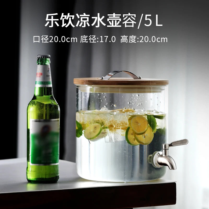 Large Capacity Cold Bucket with Faucet Commercial Hotel Beverage Bucket Lemonade Container Cold Kettle Glass