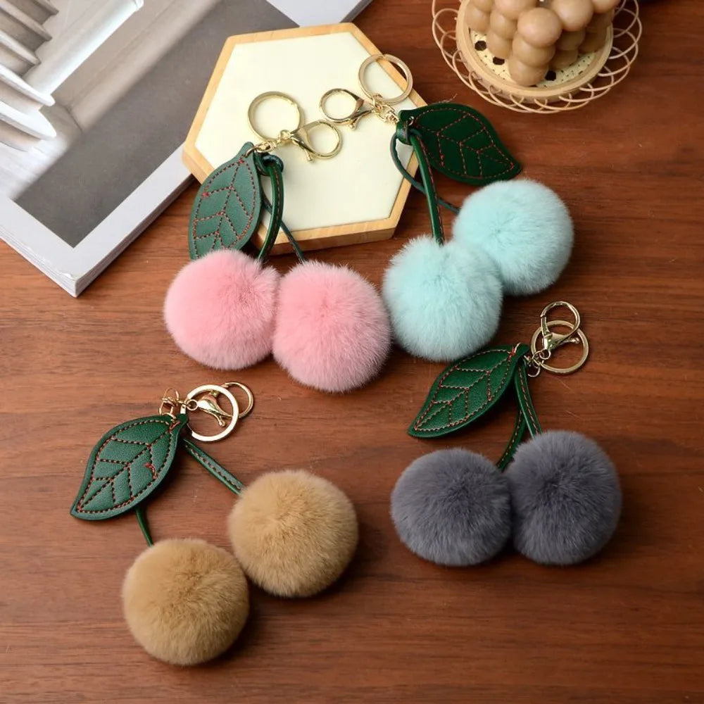 Cherry Plush Toy Keychain Otter Rabbit Hair Kawaii Cartoon Keychain Colorful Fluffy Women's Bag Pendant Backpack Car Key Pendant