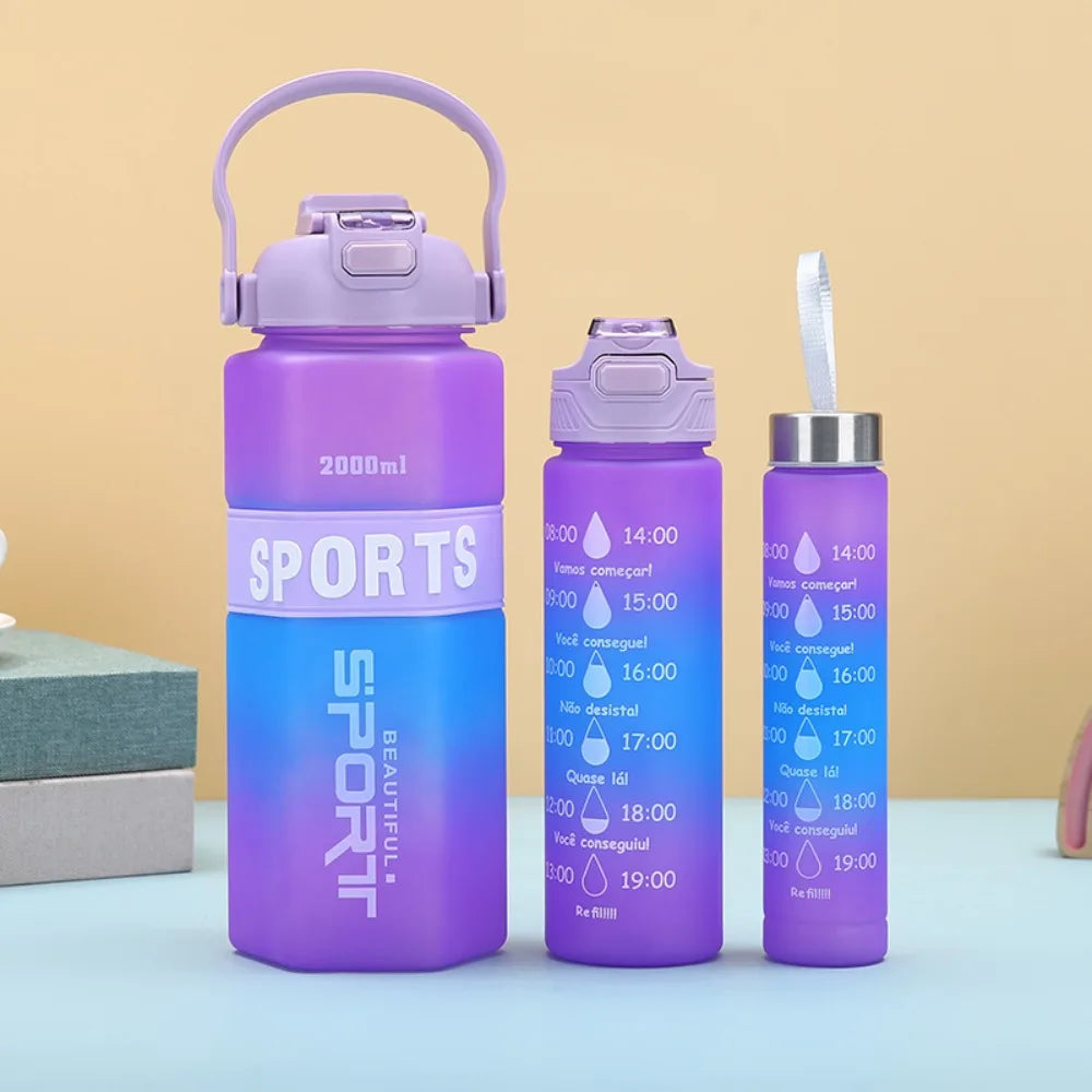 Three Piece Set Sports Water Bottle Set Large Capacity Hexagon Leak Proof Colorful Cup Portable Frosted Fitness Sports Kettle