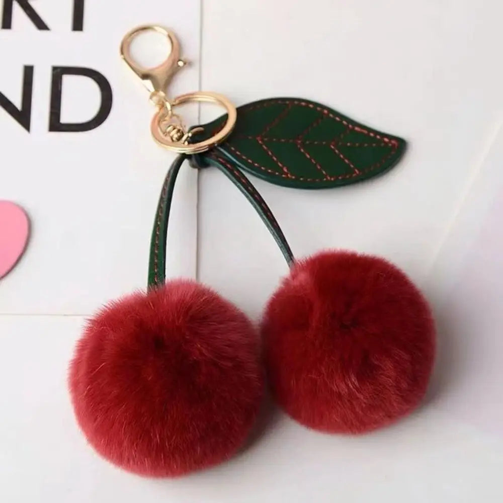 Cherry Plush Toy Keychain Otter Rabbit Hair Kawaii Cartoon Keychain Colorful Fluffy Women's Bag Pendant Backpack Car Key Pendant