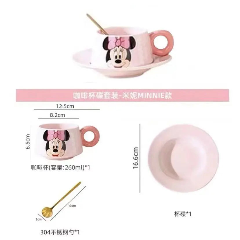 Disney Cartoon Animation Mickey Mouse Ceramic Coffee Cup Practical Gift for Girls High-end Home Drinking Cup and Saucer Set
