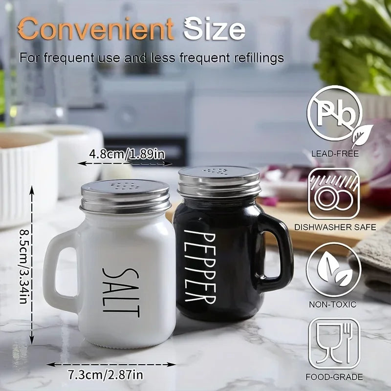 Black and White 2pcs Salt and Pepper Shaker Set 4.4oz Glass Vintage Glass Salt and Pepper Seasoning Shaker Set for Home