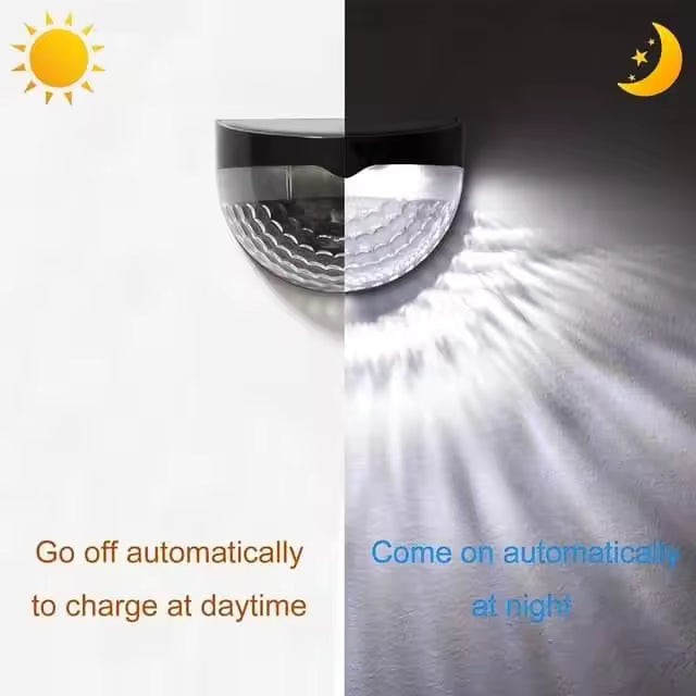 2PCS Outdoor Solar Fench Garden Waterproof Lights Round Lighting Effect Decorative Wall Lamps