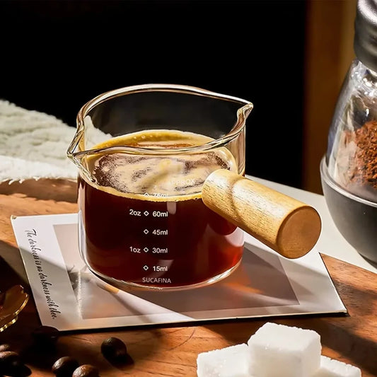 Coffee Cup Wooden Handle Size Glass Transparent Kitchen Coffee Accessories Barista Tools