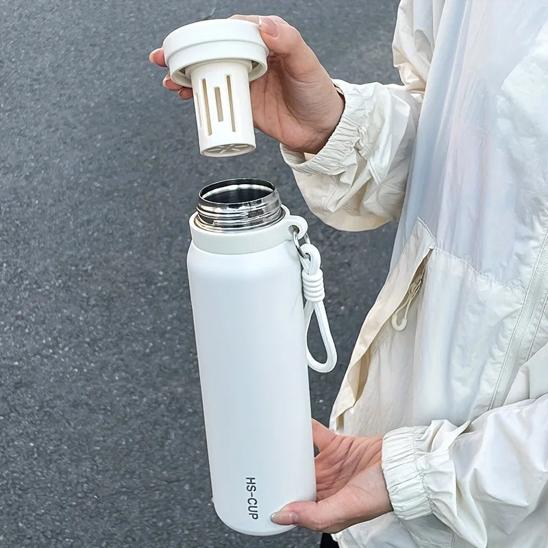 1PC 800ml Insulated Water Bottle with Tea Strainer, Double Wall Vacuum Thermos Flask with Handle for Outdoor Activities