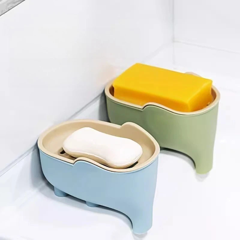 Soap Box NEW Double Layer Creative Cute Elephant Bathroom Accessories Home Decorative Waterproof Drain Rack Bathroom Organizer