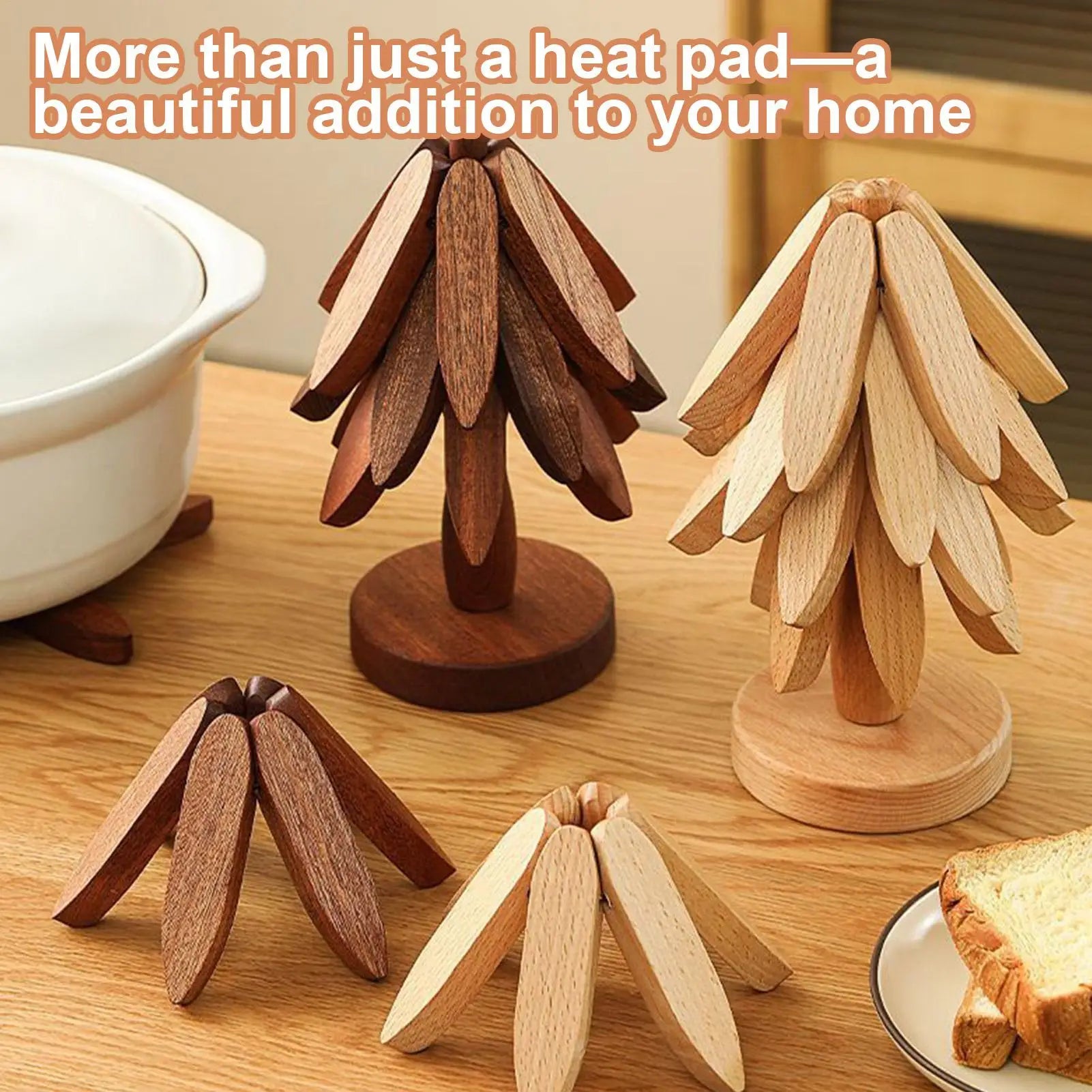 Wood Trivet Tree Shape Heat Resistant Coasters for Kitchen Table Protection Hot Pots Pans Dishes Bowls Cookware Christmas Gift