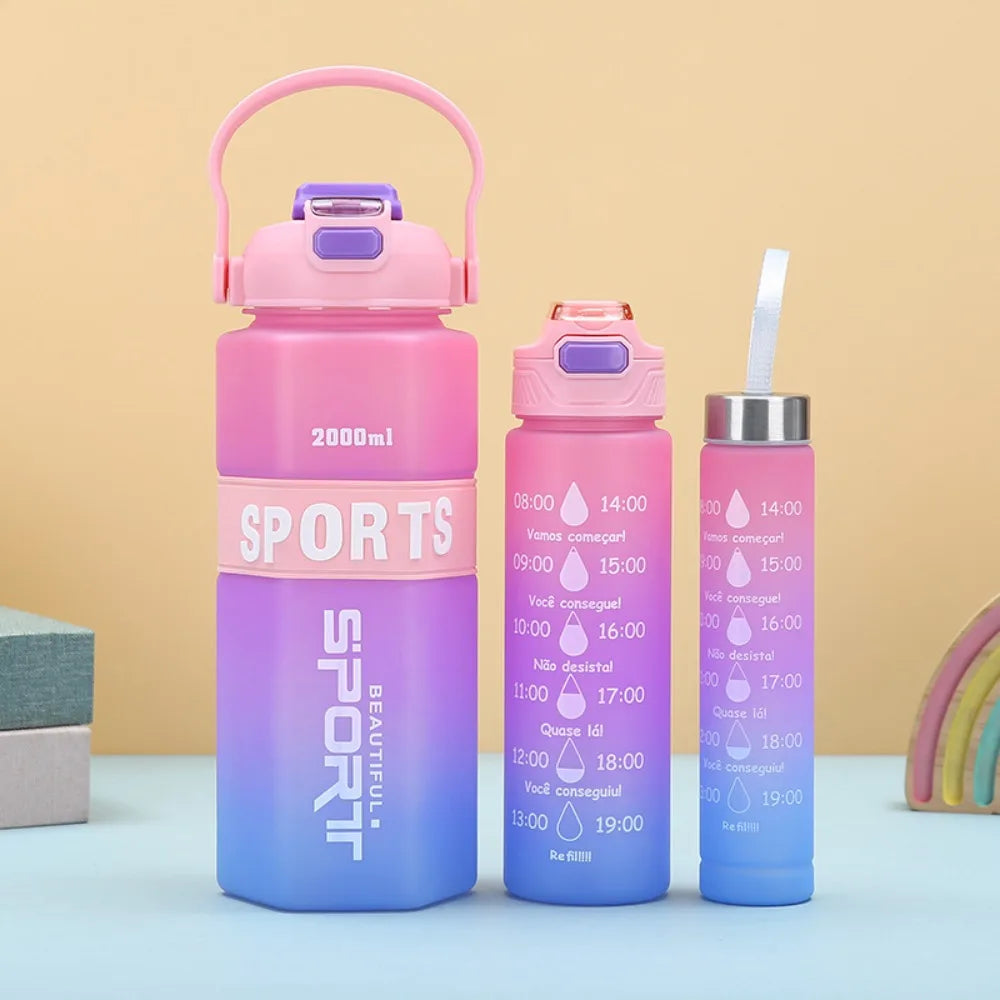 Three Piece Set Sports Water Bottle Set Large Capacity Hexagon Leak Proof Colorful Cup Portable Frosted Fitness Sports Kettle