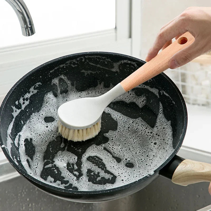 Long Handle Kitchen Cleaning Brush Non-Stick Oil Scouring Pot Brush No Scratch Pot Scrubber Handle for Home Use