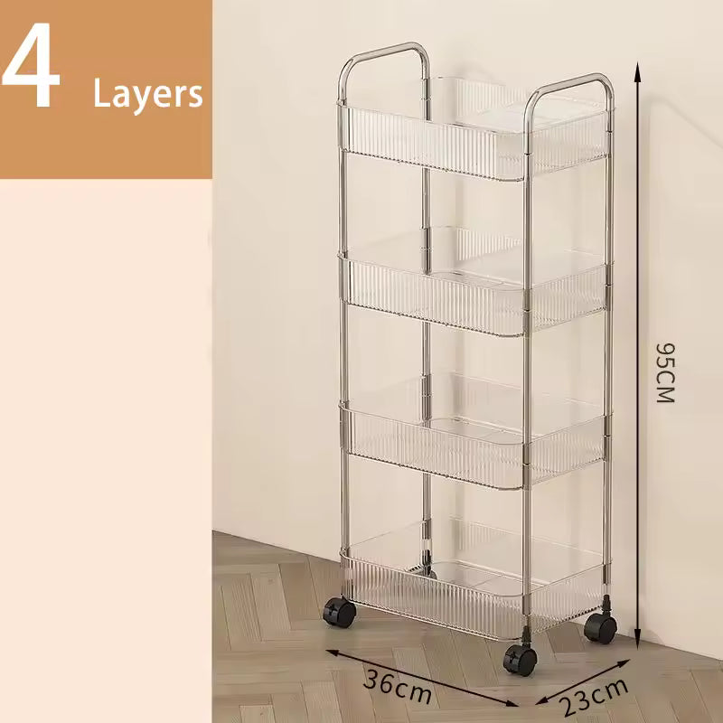 Mobile Shelf with Wheel Multi-Layers Storage Rack Home Trolley for Snacks Cosmetic Sundries Organizer 2/3/4 Tiers Rolling Cart