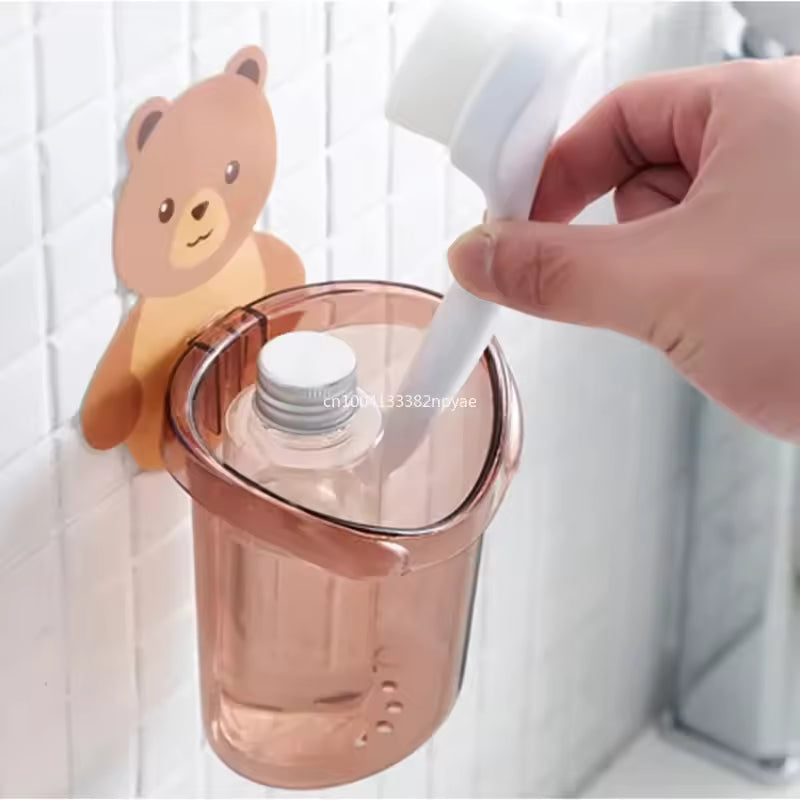 Bathroom Bear Hug Toothbrush Cup Toothpaste Storage Rack Bathroom Perforation-free Wall-mounted Drain Bear Storage Cups  teddy bear